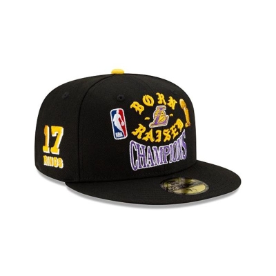 Black Los Angeles Lakers Hat - New Era NBA Born x Raised Championship 59FIFTY Fitted Caps USA8740912